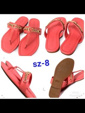 Coach Coral Gold-Chain Thong Sandals Sz-8